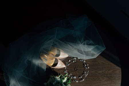 The choice of accessories for the bride on the wedding day.の写真素材