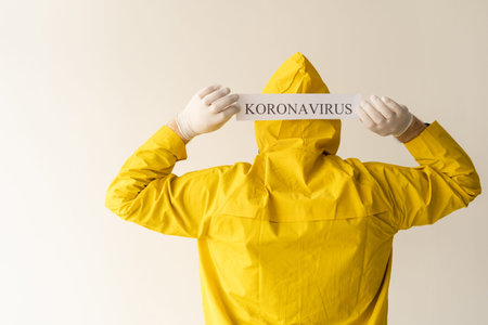 The new coronavirus is the 2019 nKoV virus concept, a man infected with the virus is dressed in a...