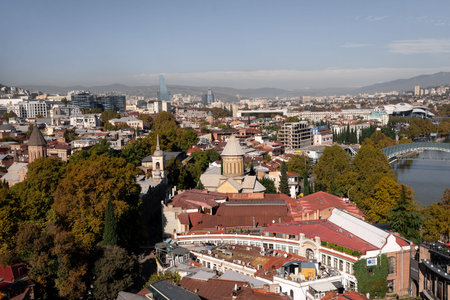 Tbilisi, view from above, the old part of the city. Favorite place for tourists. Place for text