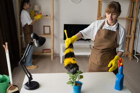 Cleaning service and housekeeping. Professional cleaning service women worker team working in house....
