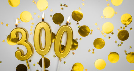 300 online community fans. 300 followers card. social networks, blogs and subscribers card. Festive Background. Social media.の写真素材