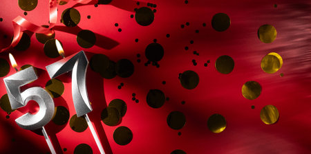 Concept of celebrating birthday and anniversary. Number 57 fifty-seven silver celebration birthday...