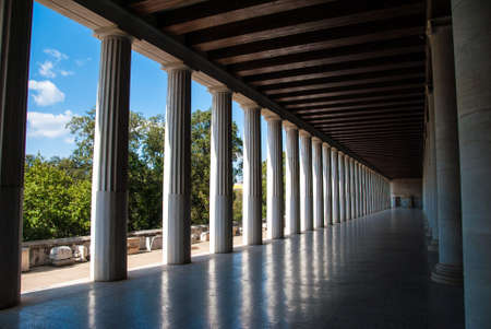 Inside stoa of Attalos in ancient agora in Athens, Greeceのeditorial素材