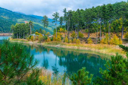 Picturesque view of Doxa lake in north peloponnese of Greeceの写真素材