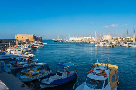 View of the old port of Herakleio of Crete in Greeceのeditorial素材