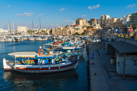 View of the old port of Herakleio of Crete in Greeceのeditorial素材
