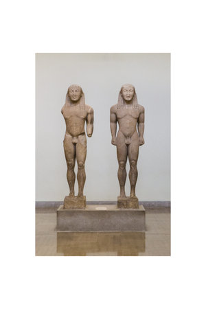 Statues of Kouri, Kleovis and Viton in archaeological museum in Delfi in Greeceのeditorial素材