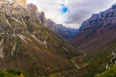 View of Gorge of Vikos in winter in Epirus of Greece. The deepest (1100 metres) Canyon of the world!の写真素材