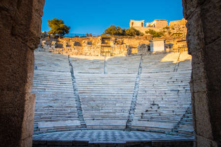 The amphitheater of ancient greek theater Odeon of Herodes Atticus in Athens Greeceの写真素材
