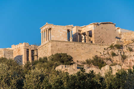 View of the temple of Nike on Parthenon hill in Athens Greeceの写真素材