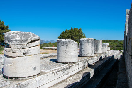 Sanctuary of Nemesis at Rhamnous in north- east Attica in Greece. Two temples to Nemesis and Themis...