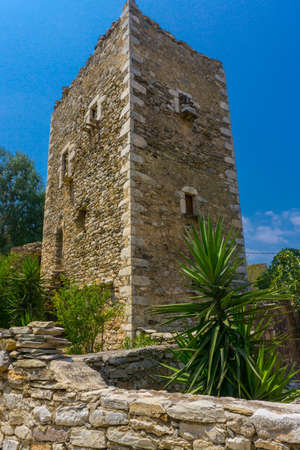 A tower in Mani in Greece. The Towers of Mani are military hallmarks. The need of fortifying the Mani home with a tower was the centralization and the segregation of society into clans or familiesの写真素材