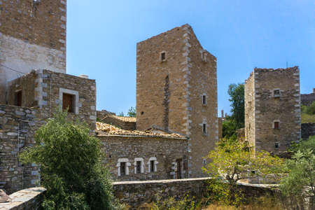 A tower in Mani in Greece. The Towers of Mani are military hallmarks. The need of fortifying the Mani home with a tower was the centralization and the segregation of society into clans or familiesの写真素材