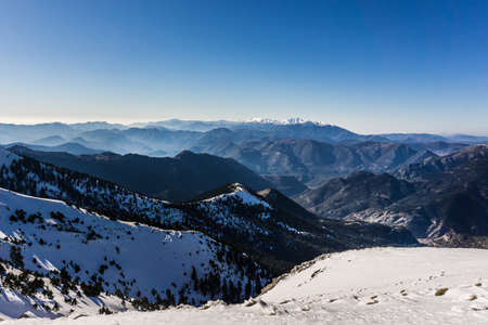 Landscape of snow covered mountains in Peloponnese Greeceの写真素材