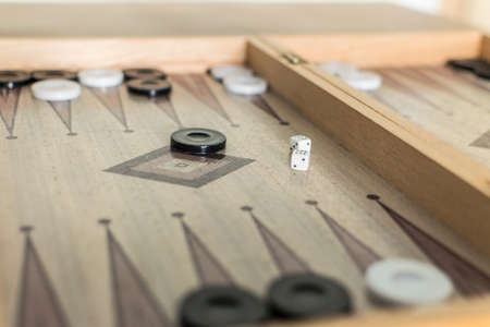 Close up of a backgammon board with diceの写真素材