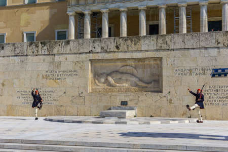 Presidential guard in front of Greek Parliament in Athens, Greece. Changing of the Guard ceremony.のeditorial素材