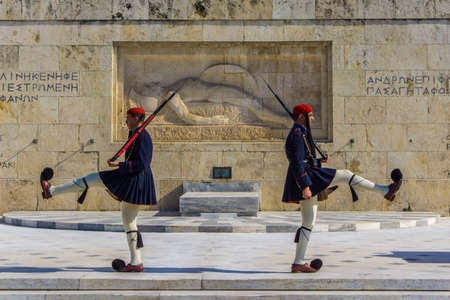Presidential guard in front of Greek Parliament in Athens, Greece. Changing of the Guard ceremony.のeditorial素材