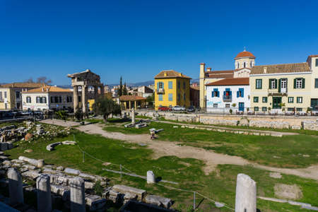 Roman market (agora) below in Athens Greece. Located to the north of the Acropolis and to the east of the Ancient Agoraの写真素材