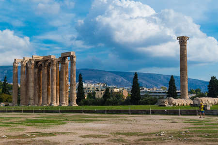 The Temple of Olympian Zeus also known as the Olympion or Columns of the Olympian Zeus, is a monument of Greece and a former colossal temple at the center of the Greek capital Athensの写真素材