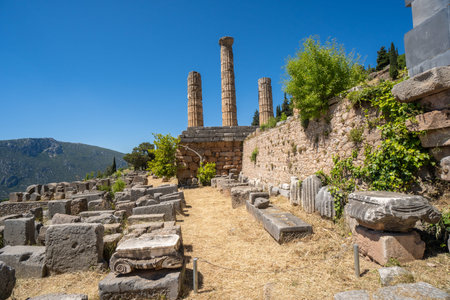 Apollo temple in the archaeological site of Delphi in Fokida, Greece