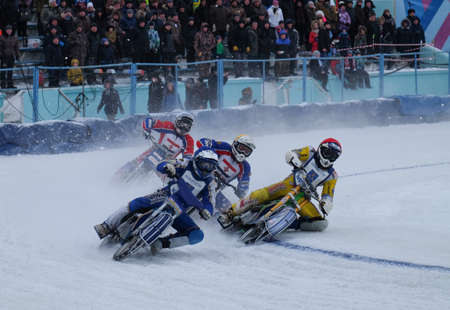 Competitions at the ice Speedway in the city of Lukhovitsy, Moscow region, Russian Federation 4 February 2017のeditorial素材