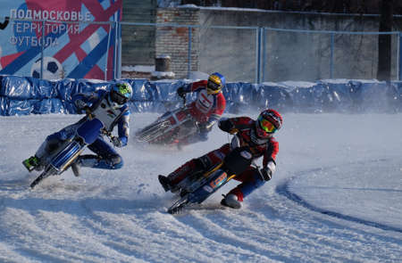 The Russian city of Lukhovitsy, Moscow oblast. February 5, 2017. The competition for motorcycling on ice.のeditorial素材