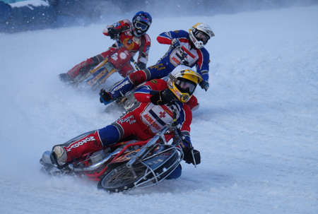 The Russian city of Lukhovitsy, Moscow oblast. February 5, 2017. The competition for motorcycling on ice.のeditorial素材