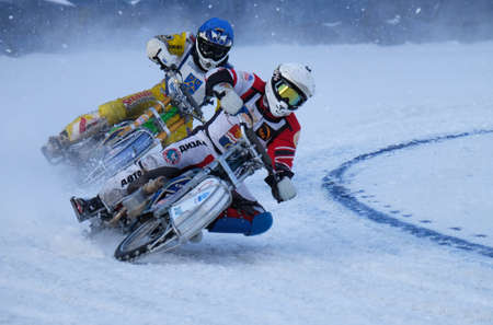 The Russian city of Lukhovitsy, Moscow oblast. February 5, 2017. The competition for motorcycling on ice.のeditorial素材