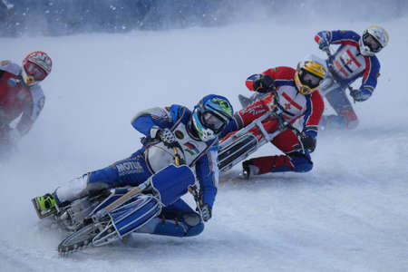 The Russian city of Lukhovitsy, Moscow oblast. February 5, 2017. The competition for motorcycling on ice.のeditorial素材