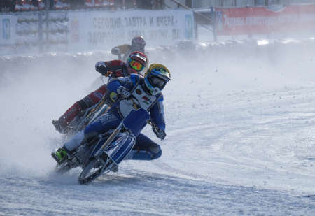 The Russian city of Lukhovitsy, Moscow oblast. February 5, 2017. The competition for motorcycling on ice.のeditorial素材