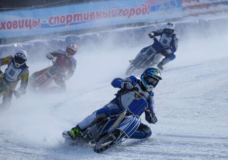 The Russian city of Lukhovitsy, Moscow oblast. February 5, 2017. The competition for motorcycling on ice.のeditorial素材