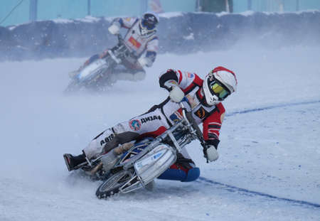 The Russian city of Lukhovitsy, Moscow oblast. February 5, 2017. The competition for motorcycling on ice.のeditorial素材