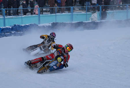 The Russian city of Lukhovitsy, Moscow oblast. February 5, 2017. The competition for motorcycling on ice.のeditorial素材