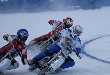 The Russian city of Lukhovitsy, Moscow oblast. February 5, 2017. The competition for motorcycling on ice.のeditorial素材