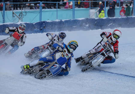 The Russian city of Lukhovitsy, Moscow oblast. February 5, 2017. The competition for motorcycling on ice.のeditorial素材