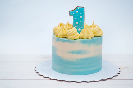 beautiful birthday cake with number one on white background