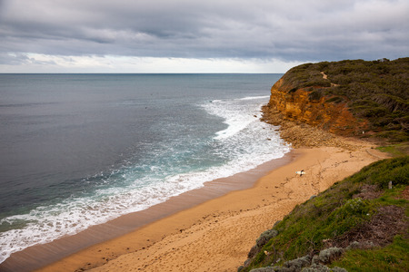 Pacific ocean coast under cloudy sky, right before a stormの写真素材