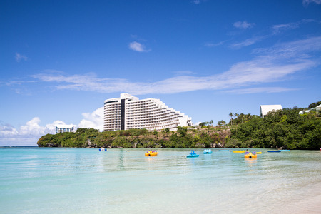 Guam, USA - December 07, 2014 : Exterior of Hotel Nikko Guam with beautiful Tumon Bay in Guam.のeditorial素材