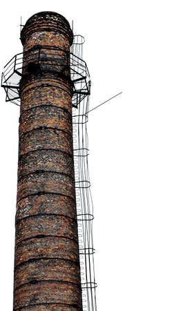 Isolated old brick industrial chimney over whiteの写真素材