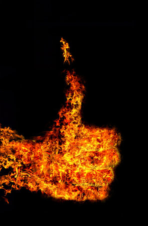Flaming Thumbs up concept with a smaller lighter style flame above the thumb