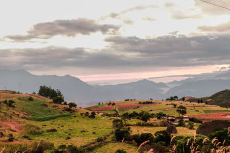 Open field landscape in cloudy day, Ecuadorの写真素材