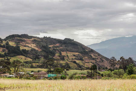 Open field landscape in cloudy day, Ecuadorの写真素材