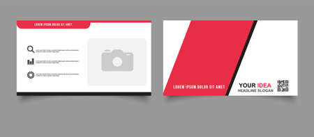 Business card with a place for a photo. Black and red header template for web. Vector banner, double-sided business card with space for a photo. Red and black colorsのイラスト素材