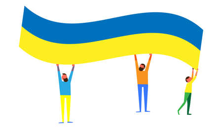 People are holding the Ukrainian flag.のイラスト素材