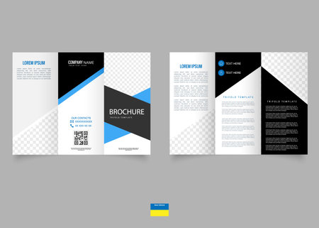 Corporate Tri fold brochure design, brochure flyer design, Vector. Blue and black brochure.のイラスト素材