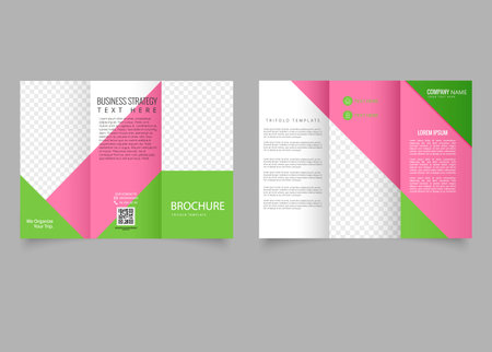 Pink and green trifold brochure. Corporate tri fold brochure design, brochure flyer design.のイラスト素材