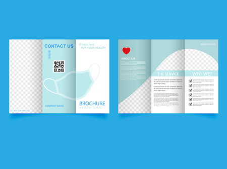 Trifold medical brochure. Corporate business template for tri fold flyer. medical mask. vector graphics.のイラスト素材
