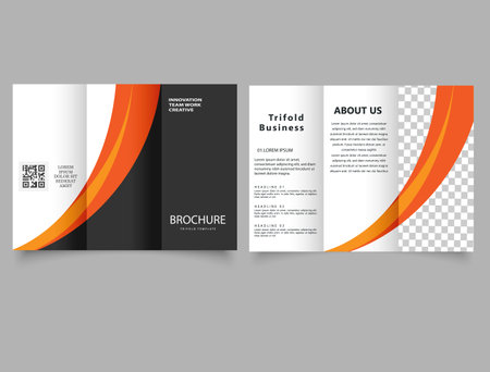 Orange black trifold brochure with text. Flyer for printing. vector template. advertising flyer.のイラスト素材