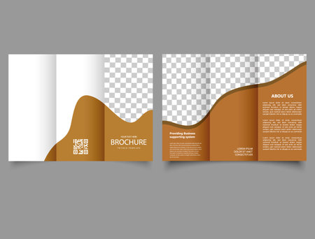 Trifold brochure with abstract brown shapes. Flyer design for advertising. Brochure template.のイラスト素材
