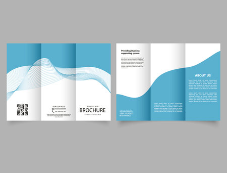 Tri fold wave brochure layout. Blue and white flyer. For design and printのイラスト素材